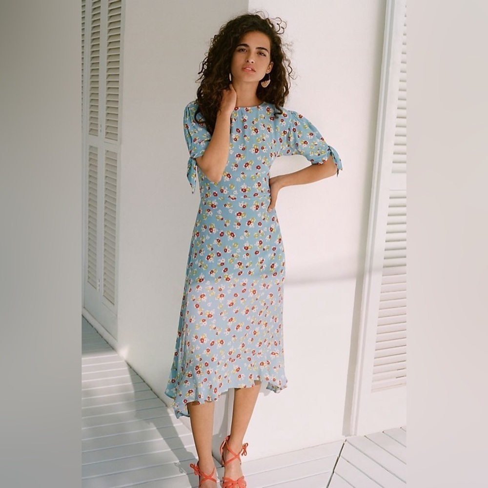 Anthropologie X Faithfull The Brand |  Erin Floral Ruffle Hem Midi Dress Size 6